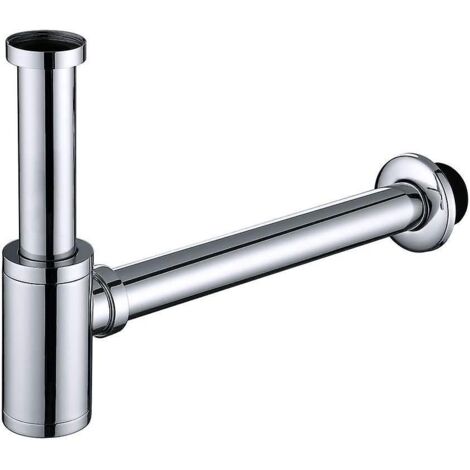 Siphon d'évier chromé en forme de L, tube en acier inoxydable anti-odeurs, 3,2 cm (1 1/4 po), haute qualité, pour évier et lavabo. (1/5)