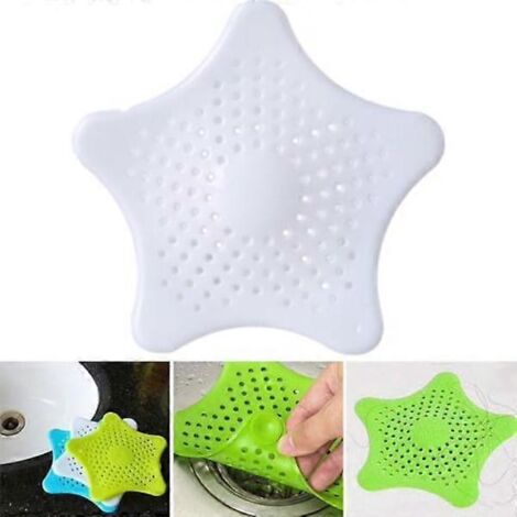Couvercle de bonde / filtre en silicone pour lavabo, baignoire, douche. Bonde de sol blanche en forme d'étoile à cinq branches, anti-obstruction, filtre pour salle de bain. (1/4)
