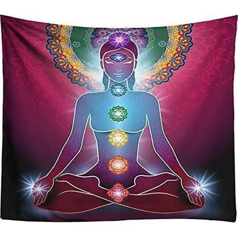 Tapisserie murale psychédélique « Nuit étoilée et galaxie », style mandala indien, tapisserie hippie chakra, tapisserie bohème, 230 x 150 cm (1/5)
