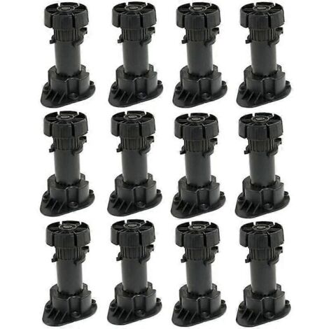 Lot de 12 pieds réglables pour meubles, adaptés aux armoires en plastique, avec clip de fixation - Hauteur 120 à 150 mm (1/5)