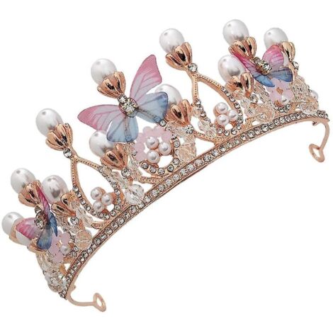 Couronne de mariée 2024 pour filles, diadème papillon en perles, bandeau, bijoux de cheveux, couronne de fête (1/5)