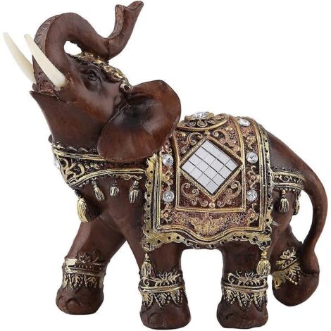 Statue d'éléphant porte-bonheur, figurine Feng Shui, sculpture de collection, pour bureau ou maison (grand format, aspect bois) (1/5)