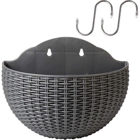 Jardinières suspendues murales avec 2 crochets, jardinières en plastique pour clôture, utilisables à l'intérieur comme à l'extérieur. (1/4)