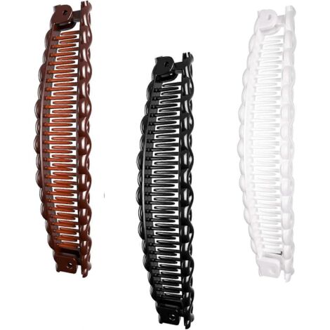 Pince à cheveux banane, peigne ouvert, peigne banane, pince à cheveux banane double queue de poisson, pince à cheveux banane queue de cheval en forme de poisson, accessoires de cheveux rétro (marron) (1/5)