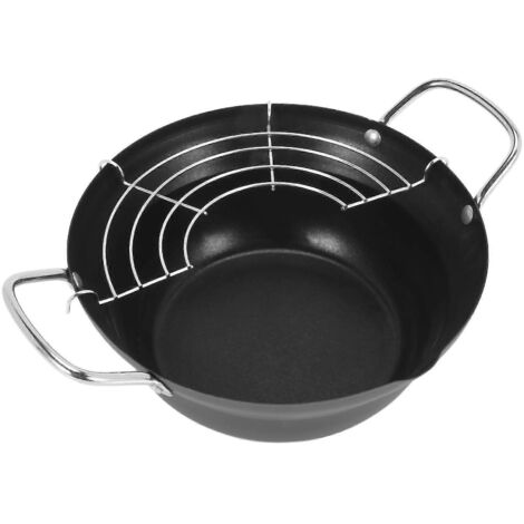 Friteuse à tempura de 20 cm avec revêtement antiadhésif et grille d'égouttage, style japonais mini. (1/5)