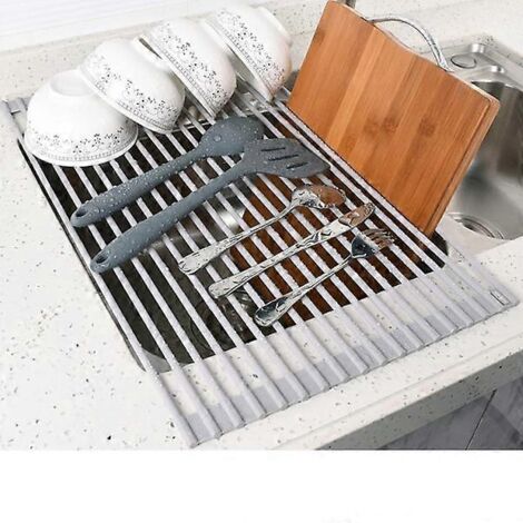 Égouttoir à vaisselle (enroulable) en acier inoxydable, égouttoir d'évier pliable, égouttoir à baguettes et à vaisselle, égouttoirs pratiques pour le lavage et l'égouttage de la vaisselle (1/4)