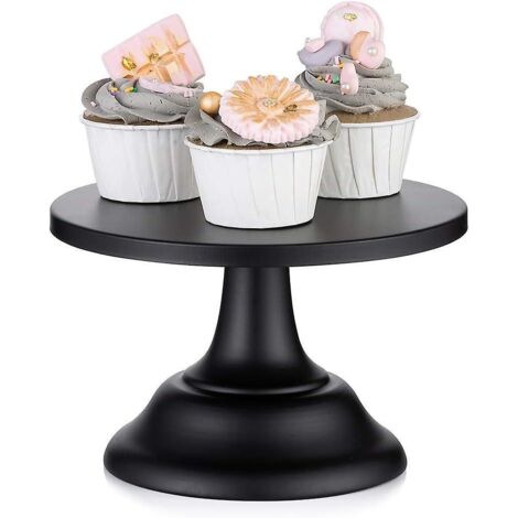 Présentoir à gâteaux noir rond de 20 cm pour mariage, cupcakes, thé de l'après-midi, anniversaire, fête prénatale, gâteau de Noël, etc. (1/4)