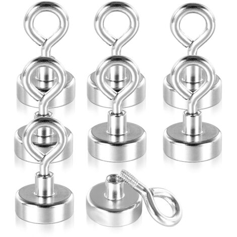 Crochets magnétiques, lot de 8 aimants puissants de 25 mm de diamètre et d'une force d'attraction de 19 kg. Aimants ronds puissants. (1/3)