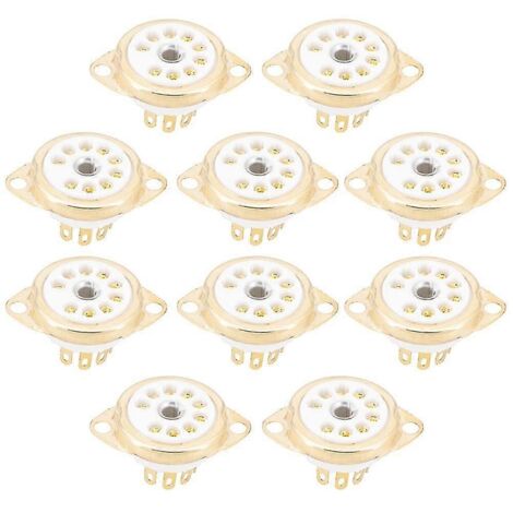 Lot de 10 supports de tubes électroniques B9a en céramique plaqués or à 9 broches, pour montage sur panneau ou châssis, compatibles avec ECC81, ECC82, ECC83 et EL8. (1/5)