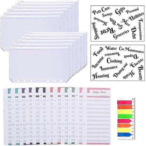 Lot de 27 pochettes A6, pochettes zippées, feuilles de budget, étiquettes et autocollants pour espèces (1/5)