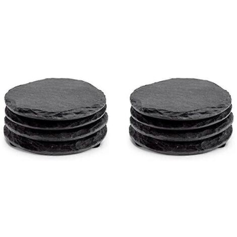 Lot de 8 sous-verres ronds en ardoise noire, faits main, pour boissons et verres à vin (1/5)