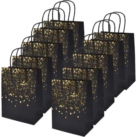 Lot de 12 sacs cadeaux en papier kraft, 15 x 8 x 21 cm, avec poignées, finition bronze. (1/5)