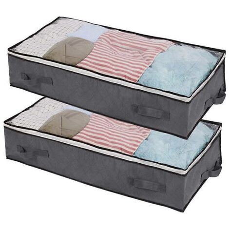 Lot de 2 sacs de rangement de 100 L à glisser sous le lit, avec 4 poignées et 2 fermetures éclair robustes, pour couvertures, vêtements, couettes, sacs de rangement pliables avec fenêtre transparente (1/5)