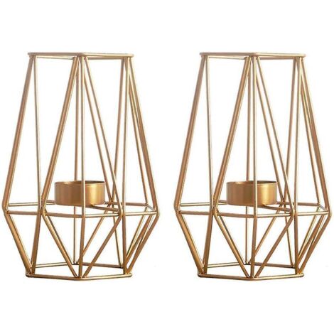 Ensemble de 2 photophores hexagonaux en métal, design géométrique, photophores creux en fer pour une décoration vintage de mariage ou de maison, couleur or, idéal pour Noël. (1/5)