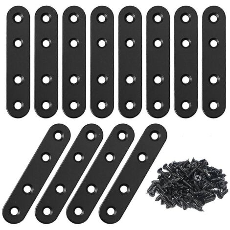 Lot de 12 supports droits en acier inoxydable, équerres plates en métal, plaque de réparation avec vis (1/4)