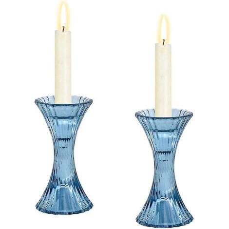 Ensemble de 2 bougeoirs coniques en verre, bougeoirs en cristal à base ronde cannelée, centre de table idéal pour les cadeaux de mariage et les décorations de Noël. (1/5)