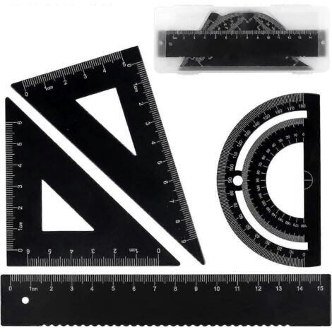 Ensemble de géométrie 4 pièces, comprenant une règle métallique, un rapporteur, une règle de 15 cm et deux rapporteurs. Coffret cadeau idéal pour les étudiants en architecture. (1/5)