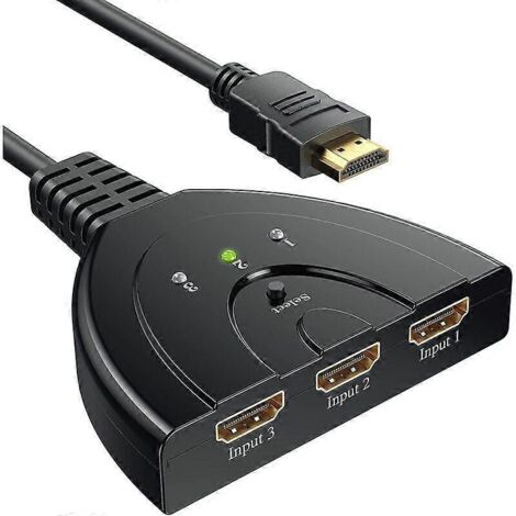 Commutateur HDMI 1080p, sélecteur HDMI 3 ports, répartiteur manuel 3 entrées vers 1 sortie HDMI Compatible Full HD 1080p/3D haute vitesse (1/4)