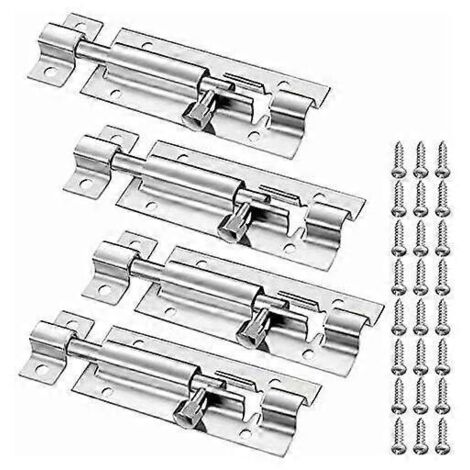 Lot de 4 verrous de sécurité pour porte à crémone, verrou indéformable, verrou à barillet coulissant, acier inoxydable avec vis professionnelles. Livré avec 24 vis pour tous types de portes. (1/5)