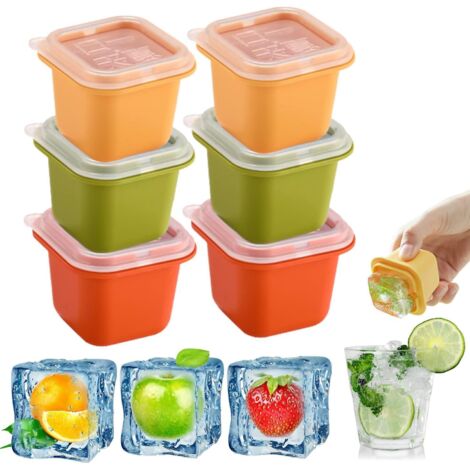 Bac à glaçons de 5,6 cm pour bouteille d'eau, lot de 6 bacs à glaçons en silicone avec couvercle pour congélateur, bacs à glaçons empilables, flexibles et sûrs en silicone facile à démouler. (1/5)