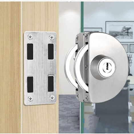 Serrure de porte en verre sans perçage en acier inoxydable. Serrure pour porte en verre simple avec 3 clés en cuivre. Convient aux portes en verre d'une épaisseur de 10 à 12 mm. (1/5)
