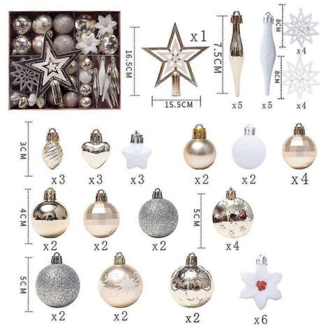 58 boules de Noël décoratives pour sapin - Décorations incassables, or blanc (1/4)