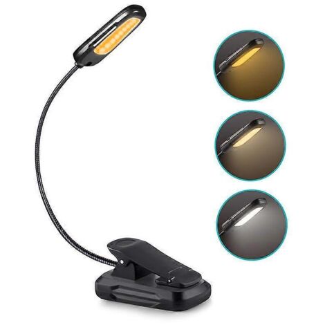 Lampe de lecture rechargeable USB avec 9 LED, 3 modes de luminosité et 3 températures de couleur, pince flexible à 360°, veilleuse (1/5)