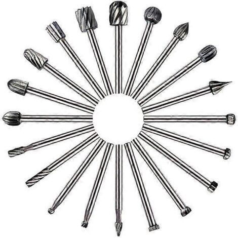 Lot de 20 fraises HSS pour le travail du bois, queue de 3 mm, compatibles avec les outils rotatifs Dremel et autres accessoires pour le travail du bois et la gravure. (1/4)