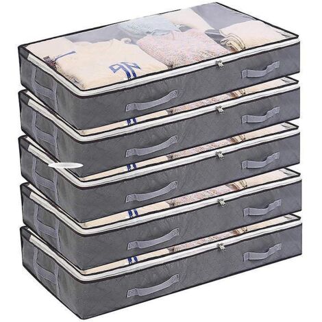 Lot de 5 sacs de rangement sous lit de 90 litres chacun, comprenant 4 grands sacs à fermeture éclair. (1/5)