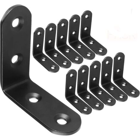 Lot de 20 équerres d'angle à 90° en acier inoxydable 50 mm x 50 mm - Fixations d'angle en L pour étagères et assemblages en bois - Noir (1/5)