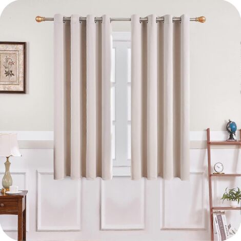Rideaux occultants thermiques isolants 140 x 160 cm, beiges, courts, pour petites fenêtres d'intérieur, pour salon ou chambre, lot de 2 avec œillets (1/5)