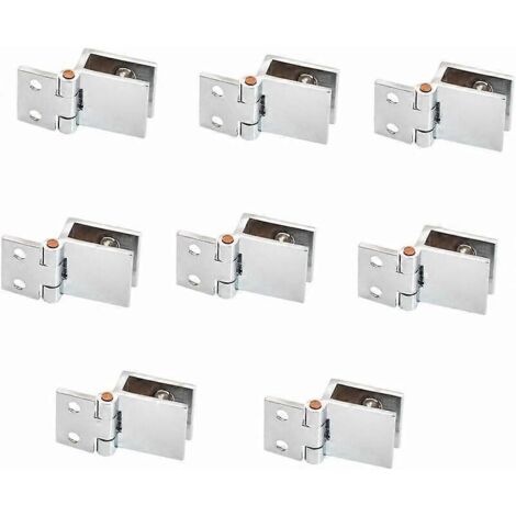 Lot de 8 charnières pour porte en verre, 5 mm et 8 mm, réglables, à simple pince, pour meubles et portes en verre, fixation murale. (1/5)