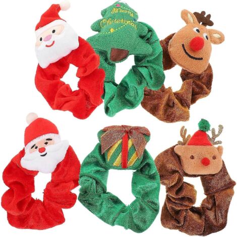 Chouchous de Noël (lot de 6) en forme d'intestins de cochon, avec des ornements pour cheveux, pour queue de cheval bouclée ou nœuds festifs, pour filles. (1/5)