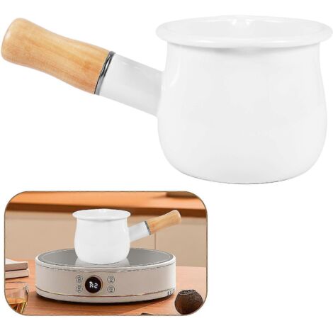 Casserole à lait émaillée, mini chauffe-beurre 10 cm, casserole émaillée avec manche en bois, parfait (1/5)