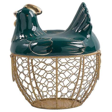 Panier à œufs en fil de métal, panier à fruits avec couvercle en forme de poule, porte-œufs en céramique, capacité de rangement (1/5)