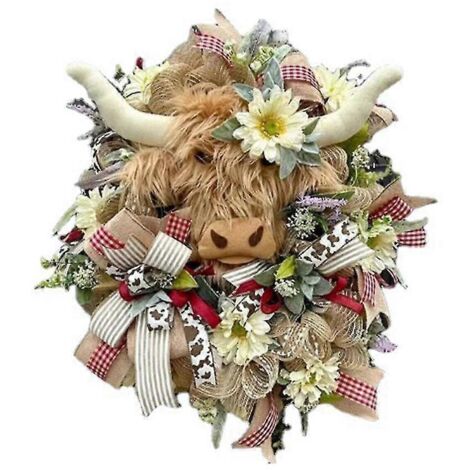 Couronnes de vaches pour porte d'entrée, Couronnes florales de printemps et d'été pour porte d'entrée, Couronnes de fleurs pour porte (1/5)