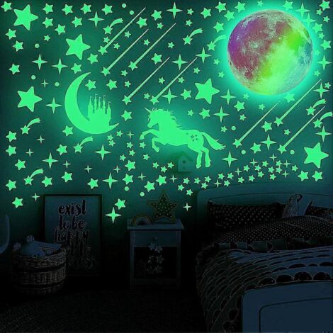 Étoiles lumineuses autocollantes pour chambre d'enfant (garçons et filles), étoiles lumineuses phosphorescentes, ciel étoilé, licorne, lune, château, mur (1/5)