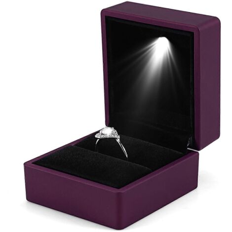 Boîte à bijoux lumineuse LED élégante pour bagues, présentoir à bijoux violet (1/5)