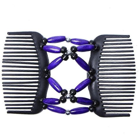 Pince à cheveux double avec peigne magique et perles de bois rétro violettes (1/4)