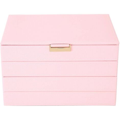 Boîte de rangement pour boucles d'oreilles à 4 compartiments en cuir PU, étui à bijoux détachable rose (1/5)