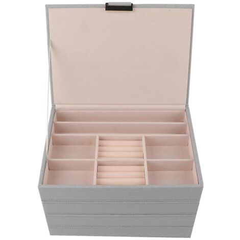 Boîte de rangement pour boucles d'oreilles à 4 compartiments en cuir PU, étui à bijoux détachable, gris (1/5)