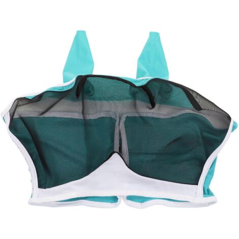 Masque anti-mouches pour chevaux 2024Mesh, élastique, protection UV, amovible et respirant, avec oreilles intégrées, bleu-vert, taille S (1/5)