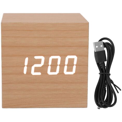 Horloge numérique LED en bois multifonctionnelle avec grand écran, 3 niveaux de luminosité, protection des yeux, portable, idéale pour le bureau. (1/5)