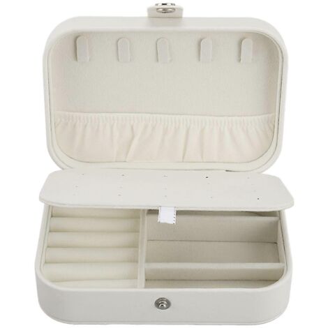 Boîte de rangement portable pour colliers et boucles d'oreilles, grande capacité, anti-poussière, blanche. (1/5)