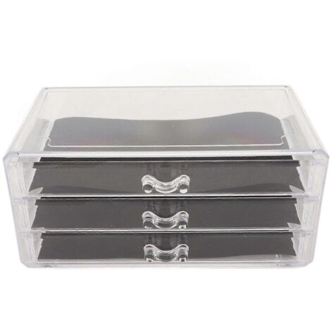 Organisateur de bijoux empilable à 3 tiroirs en acrylique transparent, anti-poussière, avec coussinets amovibles en maille noire, pour salon de beauté à domicile. (1/5)