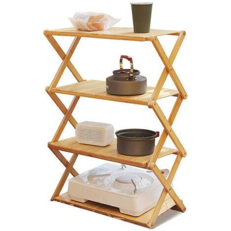 Étagère pliable en bois de bambou, portable et robuste, à 4 niveaux, idéale pour les pique-niques en extérieur.