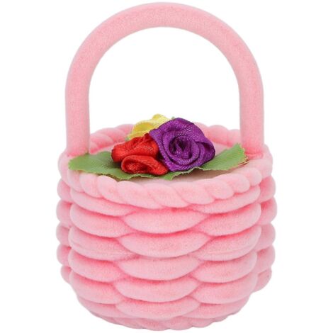 Boîte à bijoux rose ravissante, organisateur de voyage portable, boîte à bagues en forme de panier fleuri, idéale comme cadeau. (1/5)