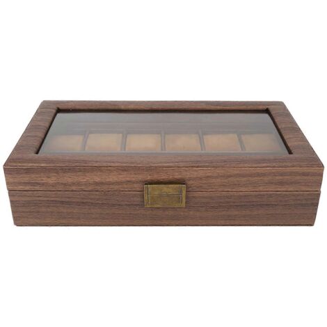 Boîte de rangement pour montres à 12 compartiments, élégante vitrine en bois, intérieur en cuir PU ultra lisse (1/5)