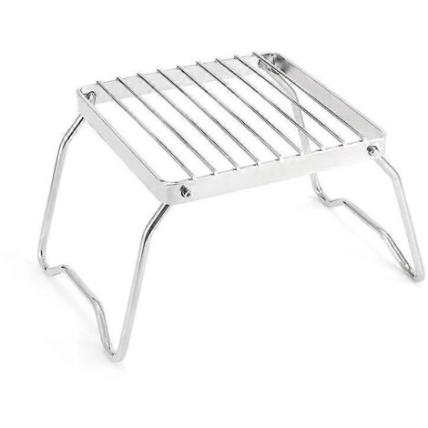 Support de barbecue pliable en acier inoxydable rayé, idéal pour le camping en plein air. (1/5)