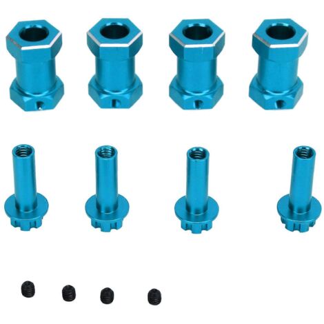 20244 pièces Moyeu hexagonal de roue RC en alliage d'aluminium, remplacement de moyeux hexagonaux de 12 mm, rallonge et combinateur pour voiture RC tout-terrain 1/10, bleu (1/5)